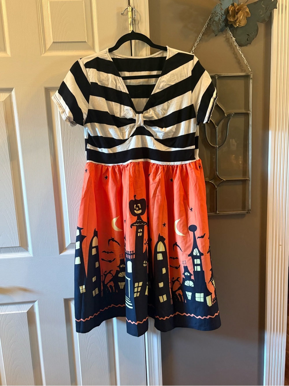 Halloween Haunted House Striped Fit & Flare Dress Plus Size 2X?